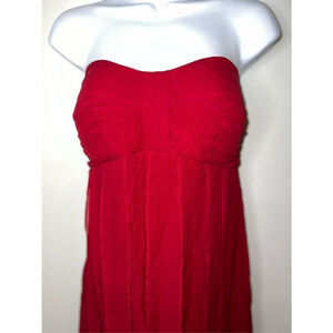 Red Silk Midi Strapless Cocktail Dress 14 Cocktail Formal Midi-Maxi